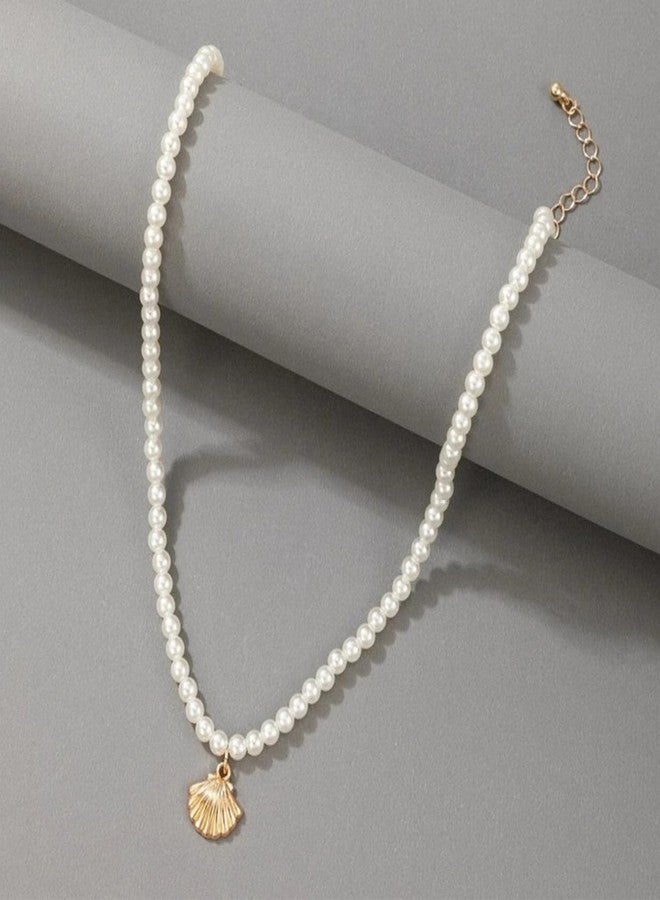 TACBSP Pearl Choker Necklace for Women Gold Starfish Necklace Sea Shell Necklace Summer Beach Necklace for Women Jewelry (Shell) - Image 4